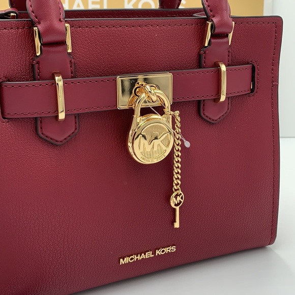Michael Kors Hamilton Small Satchel Shoulder Crossbody Bag DARK CHERRY COLOR - Picture 7 of 16